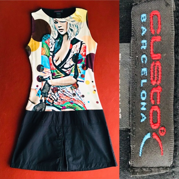 CUSTO BARCELONA Vintage Y2K Graphic Print MINI DRESS Size 38 - Picture 1 of 16
